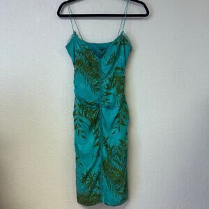 Vintage Nicole Miller V-Neck Cinched Tropical Mini Dress Green Size 6